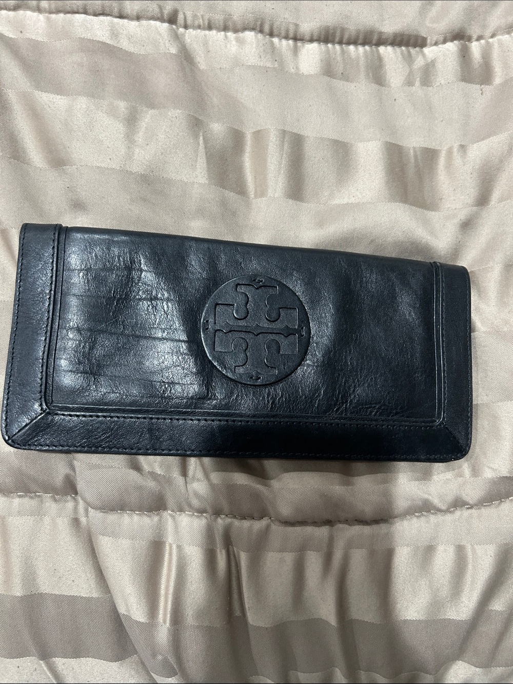 Tory Burch Black Leather Logo Clutch Wallet